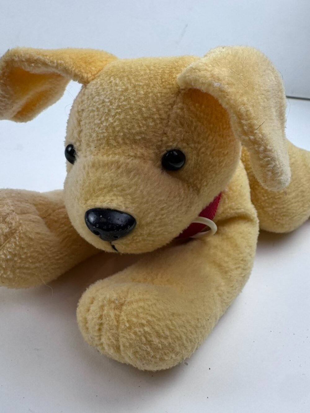 Yellow Lab Puppy Dog Plush 8" Stuffed Animal Red Collar Laying Down Cut Tush Tag